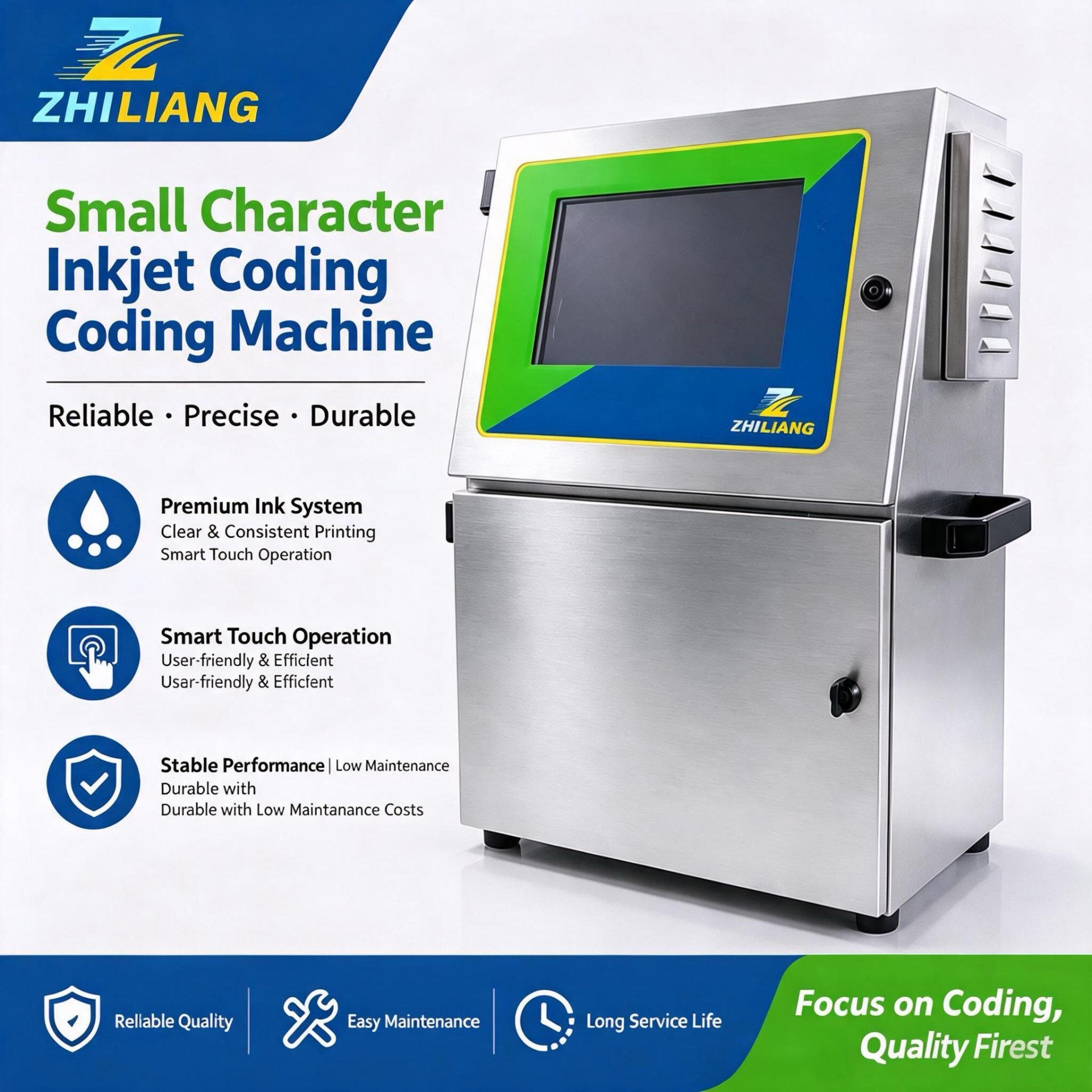 62.5K Small Character CIJ Coding Machine — Pigment (White Ink)